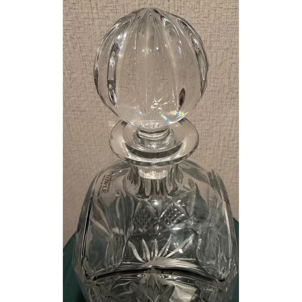 Towle 24% Lead Crystal Decanter Square Whiskey Bottle Made in Poland Stopper